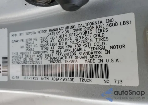 2007 Toyota Tacoma из США, поврежденный, VIN 5TENX22N57Z323881